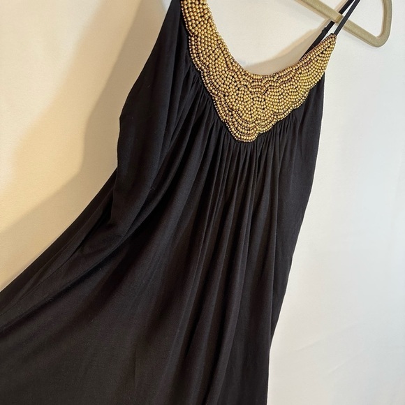 sisSSsis Boho Cami Camisole Spaghetti Straps Black Gold Tone Beaded Front Top - Picture 1 of 9